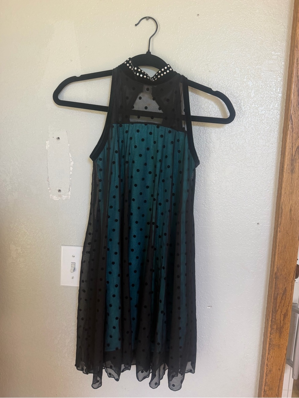 Teal and Black Polka Dot Mesh Dress